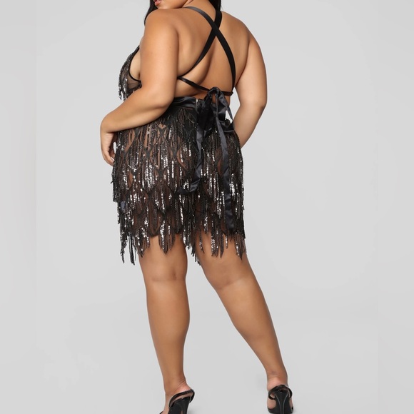 Fashion nova. Black sequin, sheer. VIP Status Dress. Size 3x. Warn once. - Picture 6 of 7